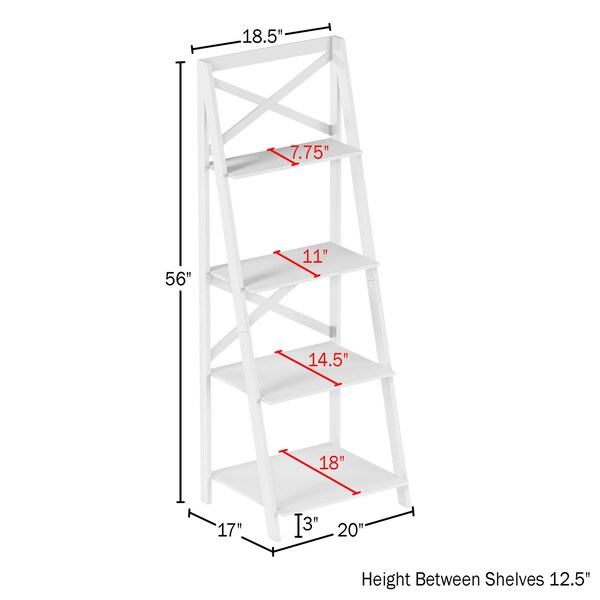 Ladder Bookcase X Back Frame, White